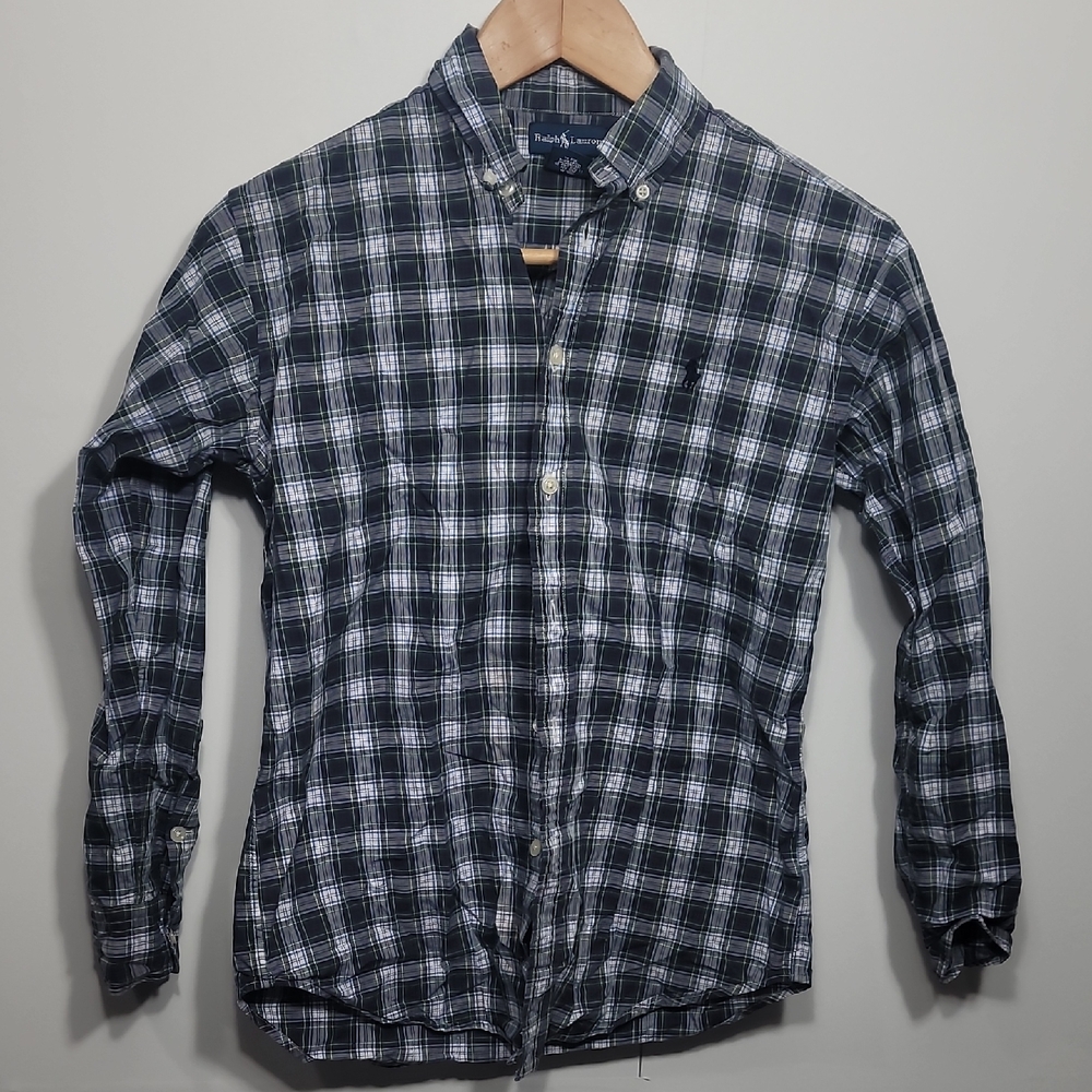 Polo Ralph Lauren Kids Navy Green and White Plaid Shirt